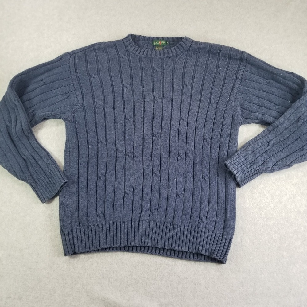 Vintage J.Crew Oarsman Sweater Mens Small Blue Cable Knit Crewneck Cotton Ribbed